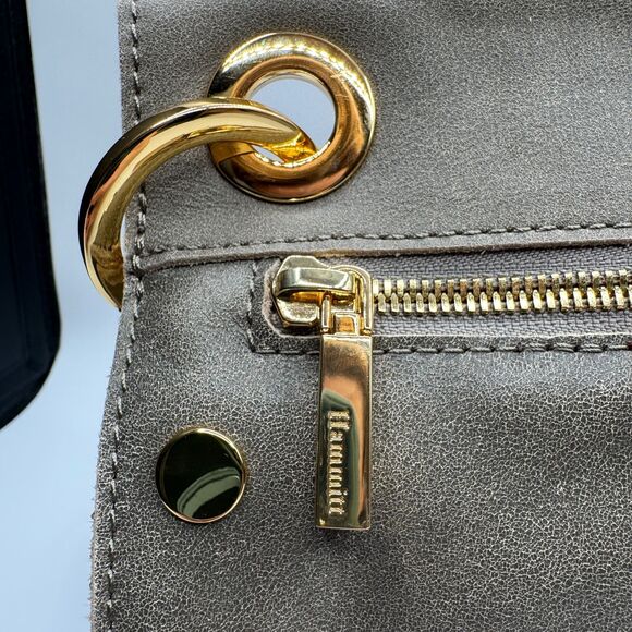 Rare Hammitt Tony Medium Pewter Gold Crossbody, Rivet Strap, NWOT Nubuck Leather - Picture 6 of 10